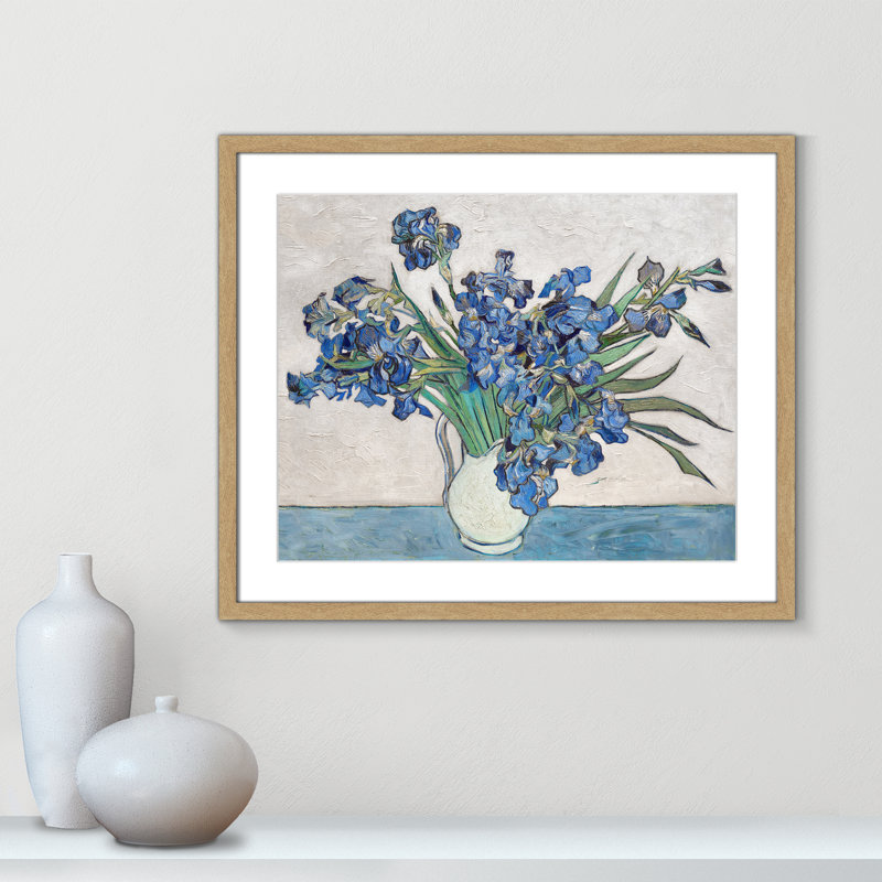 Imprimé iris bleu par Vincent Van Gogh, Cadre naturel encadré, Blanc, H 25,5 po x l 21,5 po