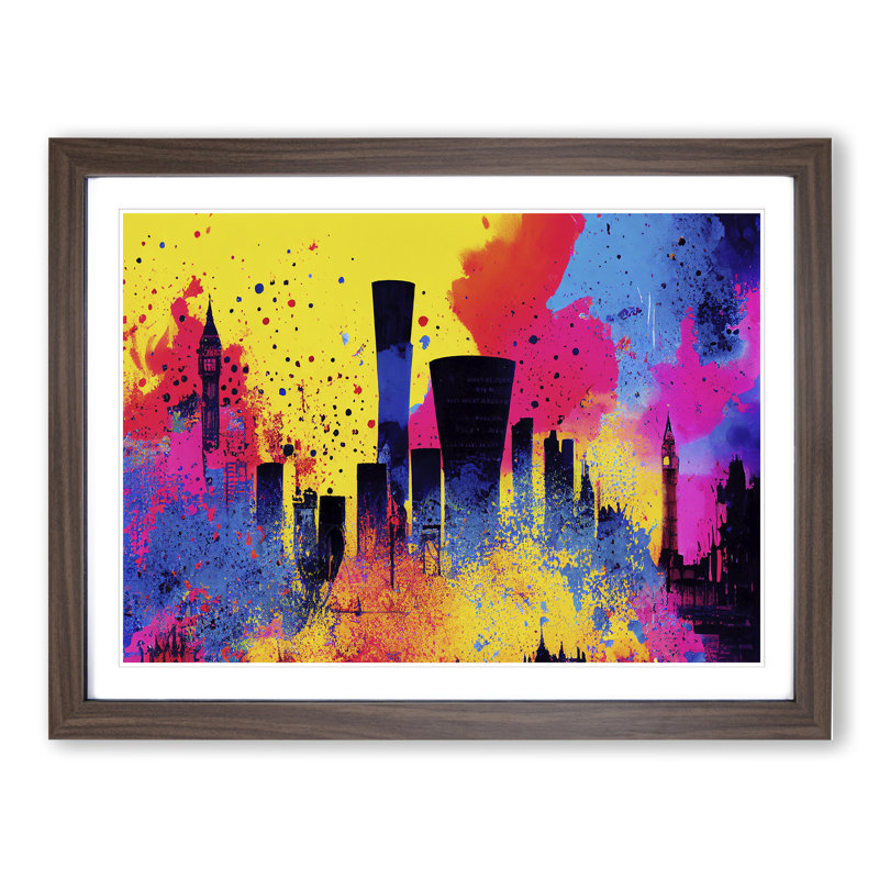 Vibrant City Skyline Art Vol.2 Abstract - Framed Print, 46cm H x 64cm W x 2cm D, Brown