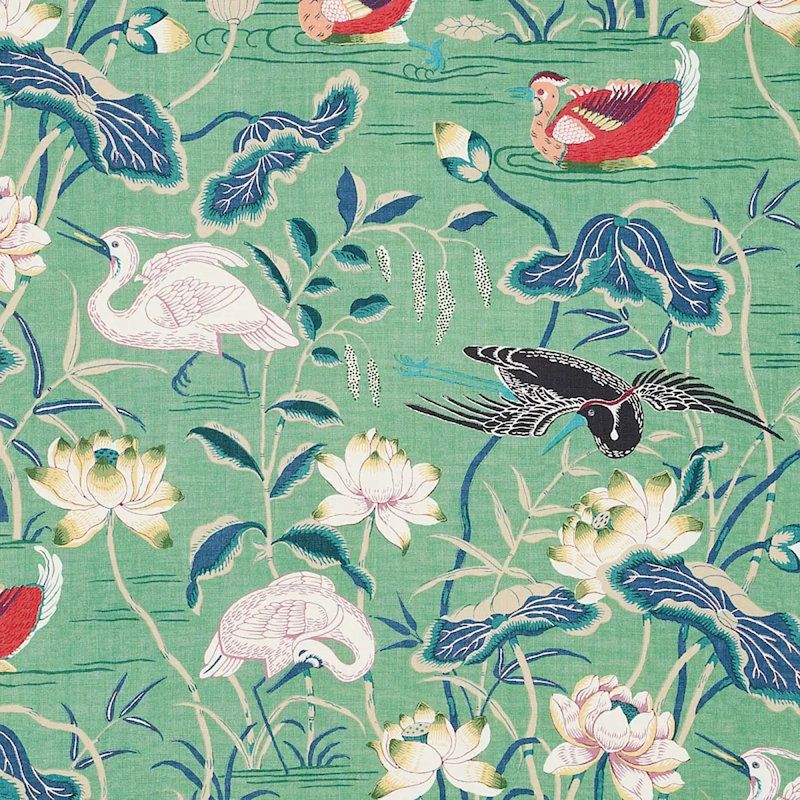 Tissu 100% lin Lotus Garden, Jade