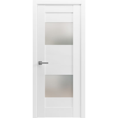 Porte opaque en verre massif français pré-suspendu 2 lumières / Sete 6222 / poignée simple à panneau régulier / porte de salle de bain moderne