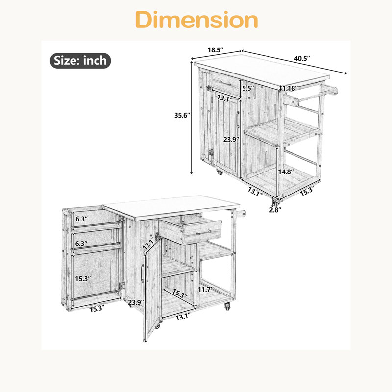 Chariot de cuisine verrouillable pour l'extérieur avec îlot de cuisine et grand espace de rangement, Dark Brown