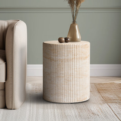 Ivy Bronx Svante Travertine Effect Stool Side Table Durable Weatherproof Indoor and Outdoor End Table