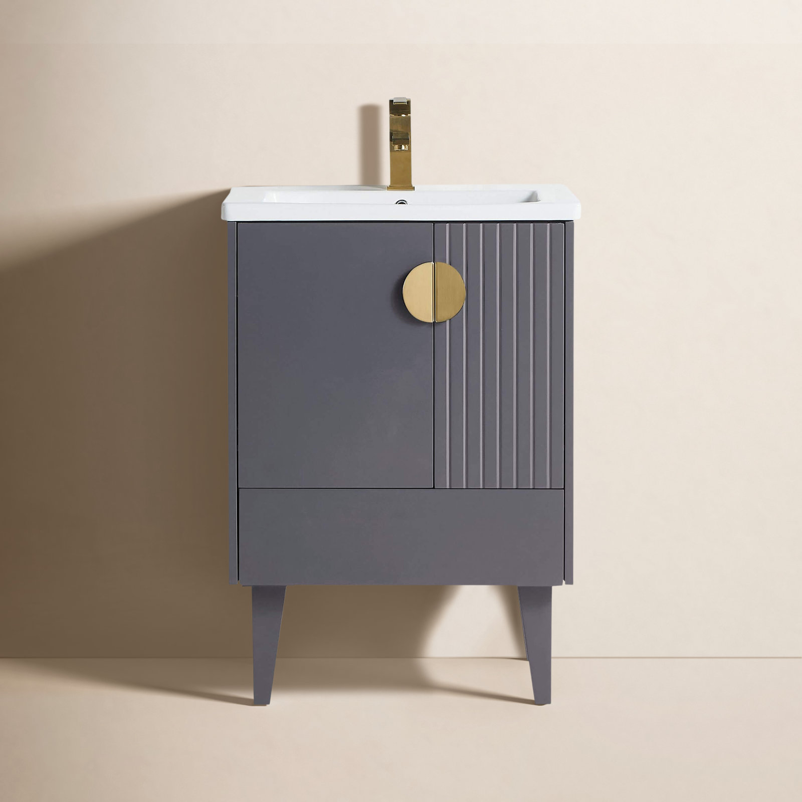 Saimah 24'' Single Bathroom Vanity, Satin Brass, Rock Gray