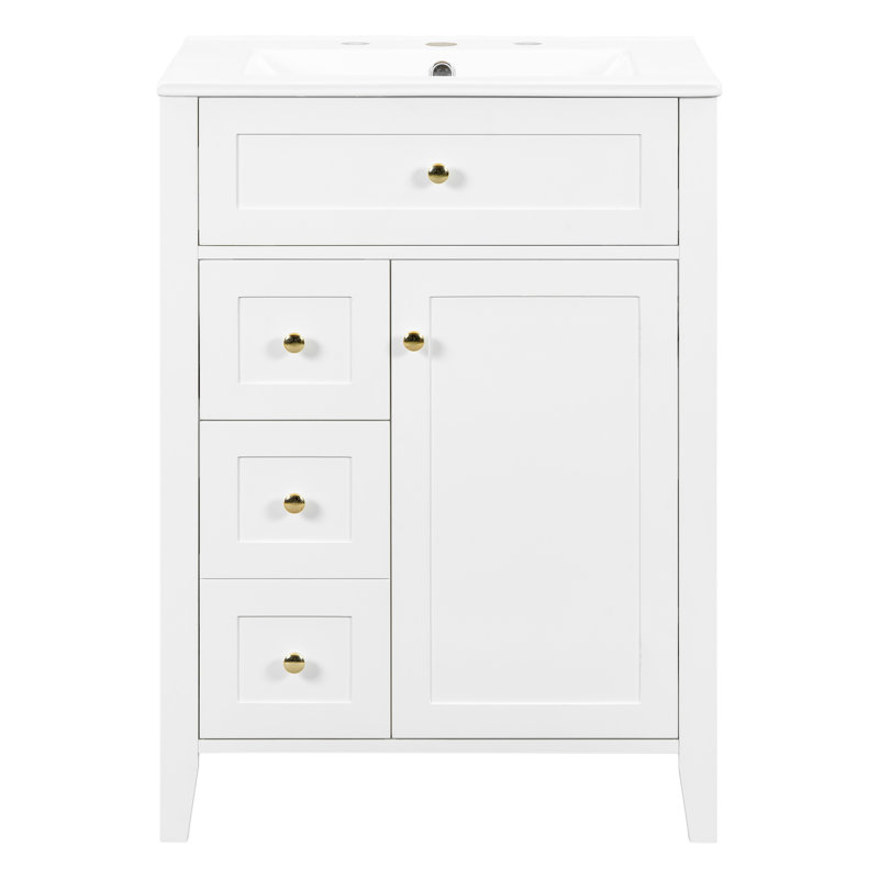 Meuble-lavabo moderne blanc 24 po avec lavabo en céramique et portes à fermeture en douceur Elena, Blanc