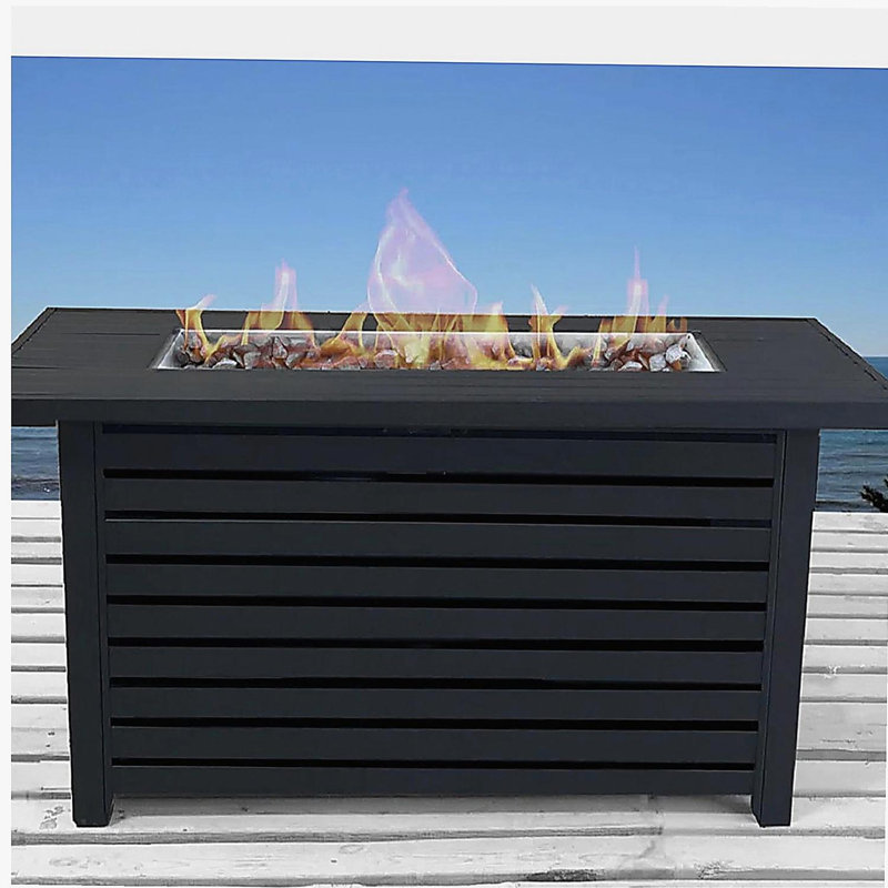 Steel Propane/Natural Gas Outdoor Fire Pit Table with Lid, Black