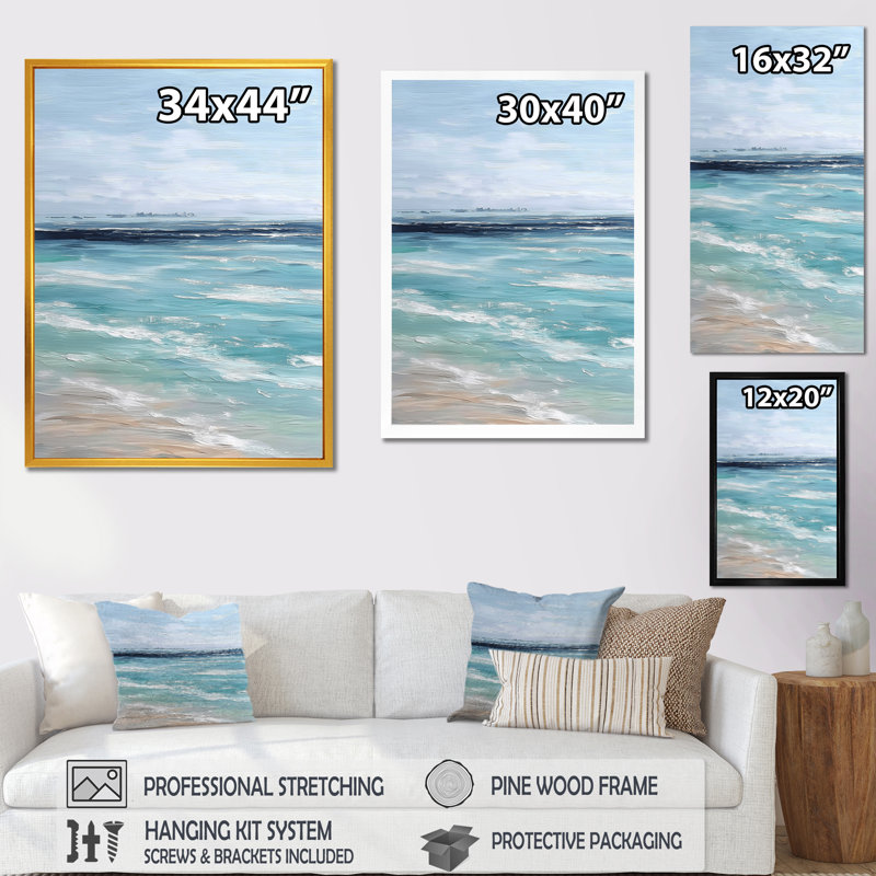 «Blue and White Coastal Beach Wonder», art encadré de plage, décoration murale bord de mer blanc, H 40 po x l 30 po, Blanc