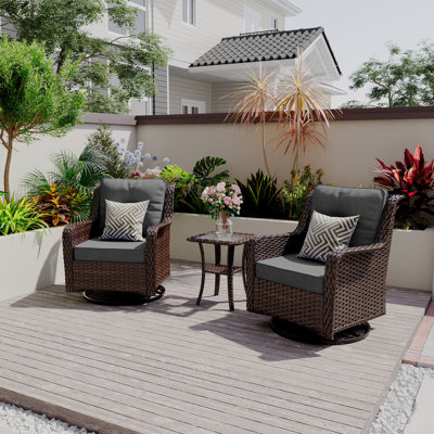 3-Piece Wicker Swivel Rocking Set With Cushions