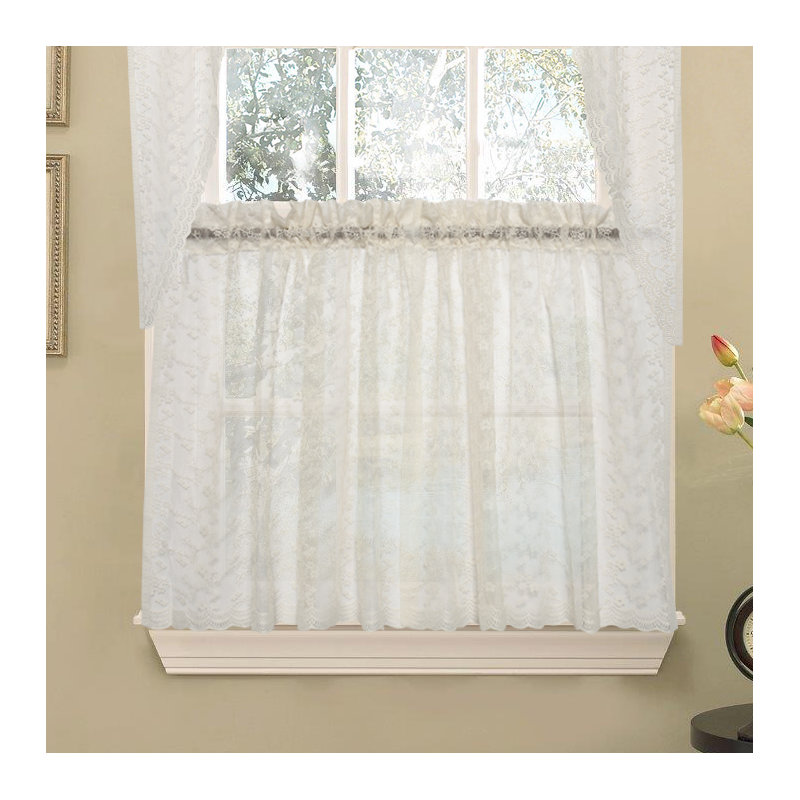 Ensemble de 2 rideaux en dentelle Imanni, L 58 po x L 24 po, Ivoire ivoire