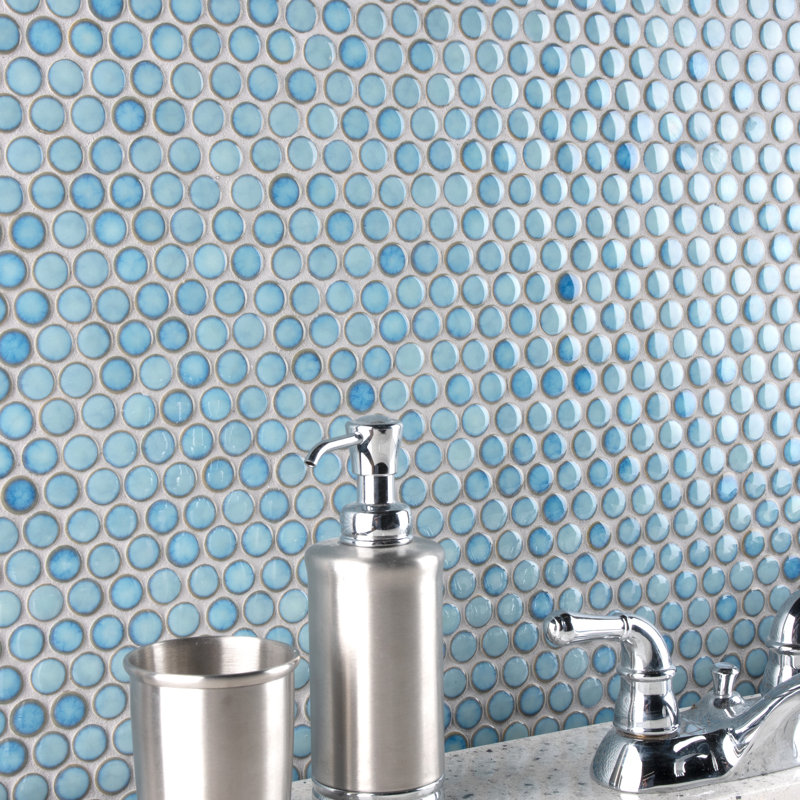 Hudson Penny Round .80" x .80" Porcelain Penny Round Mosaic Wall & Floor Tile, Marine