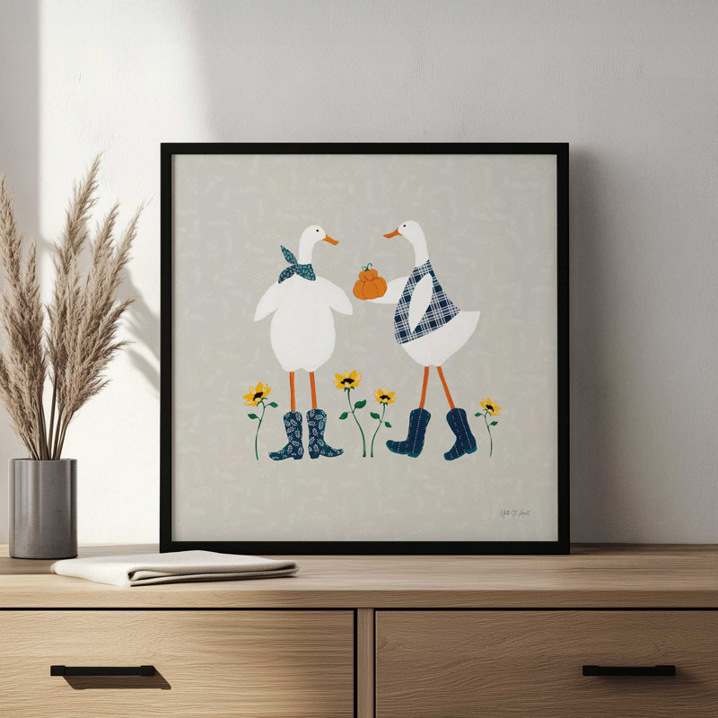 «Ducks in the Pumpkin Patch» par Yvette St. Amant, reproduction d'art, H 20 po x l 20 po, Noir
