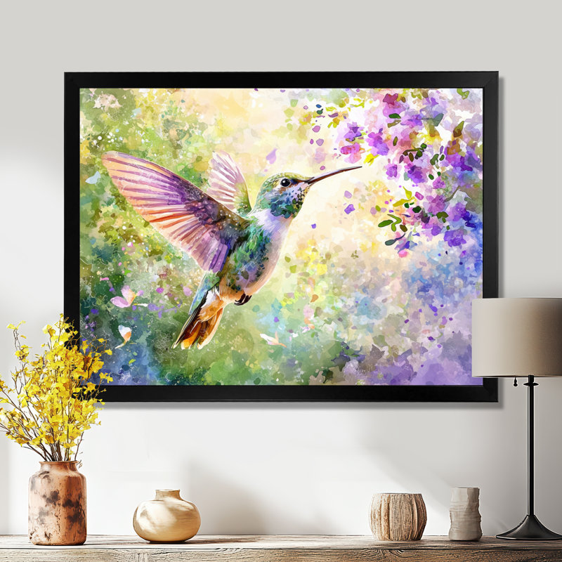 Colibris Curious Meadows II - Colibri, salon d'art mural, H 16 po x l 32 po, Noir