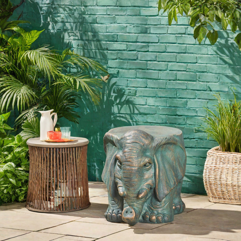 Tabouret de jardin éléphant avec patine cuivrée