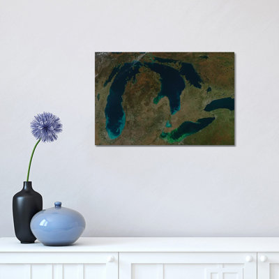 Satellite View of the Great Lakes, USA II 1 Piece Wrapped Canvas Wall Art