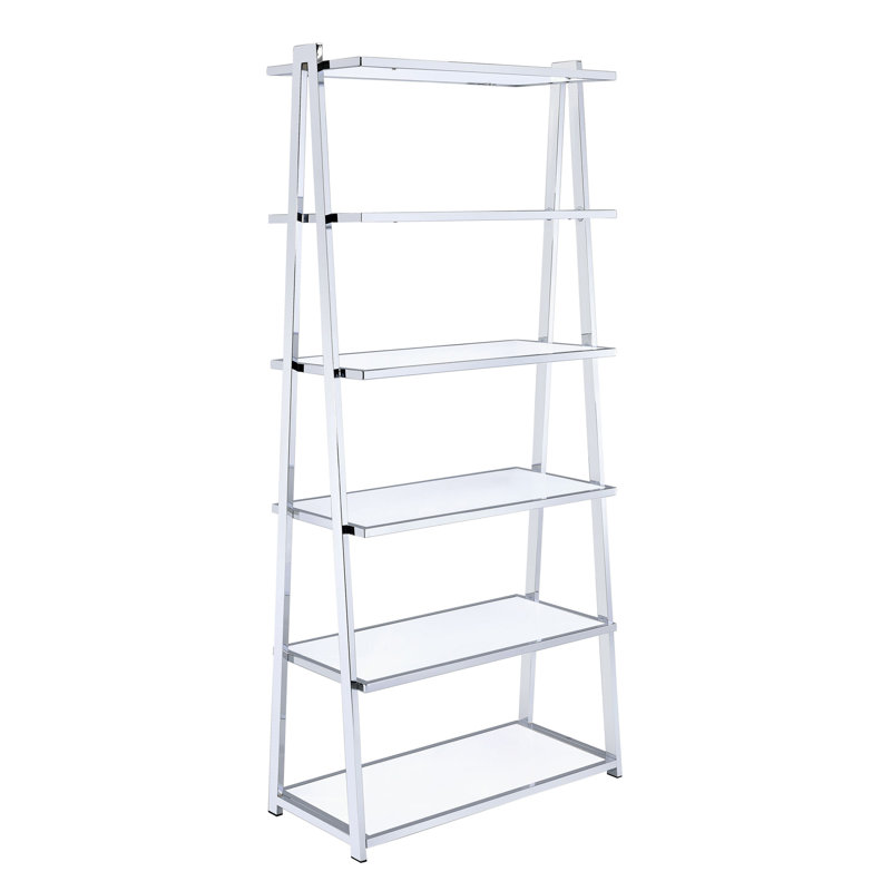 Bibliothèque blanche et chrome avec 6 tablettes