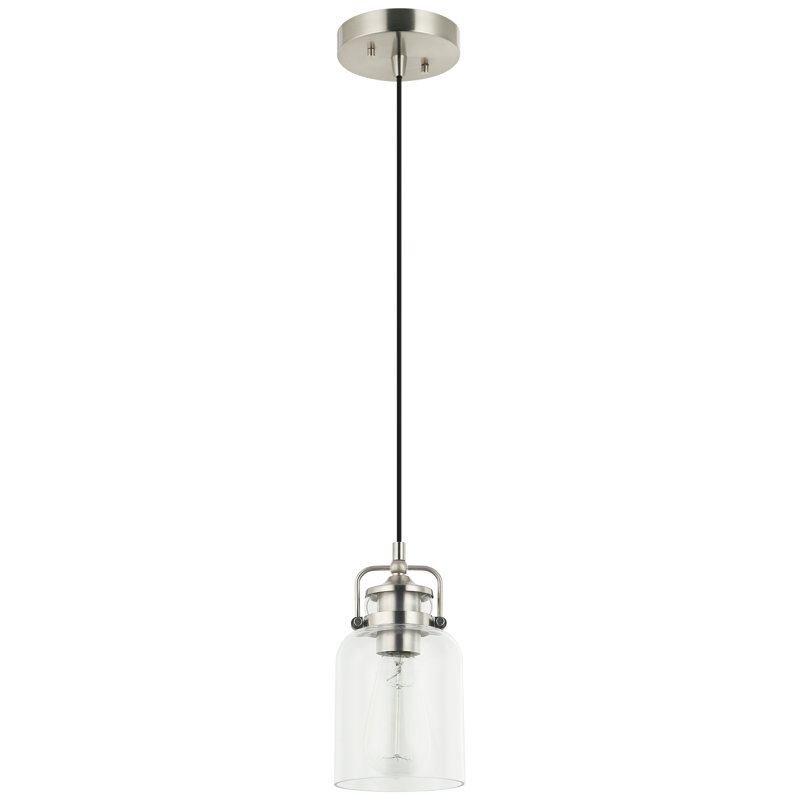 Loucks 1-Light Modern Dimmable Single Jar Pendant Light with Clear Glass Shade, Brushed Nickel