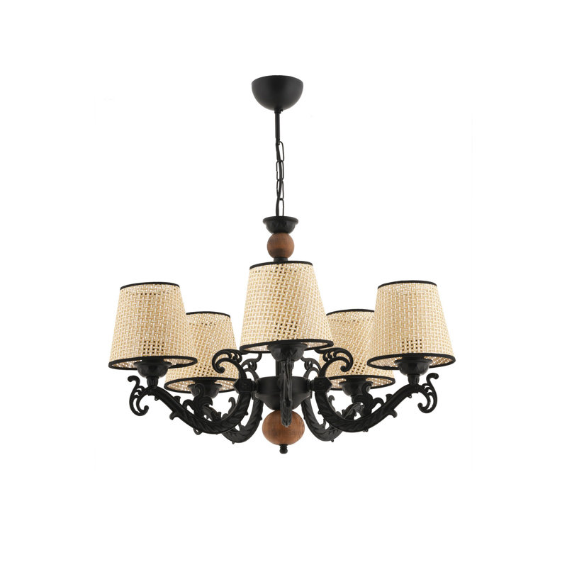 Élégant lustre en métal, noir et blanc / crème, 21,7 po x 15,7 po | 5 x douilles E27 (40 W maximum, ampoules non incluses) | Parfait pour les salles à manger et les espaces de vie, conception élégante avec indice de protection IP20, capuchon en tissu durable