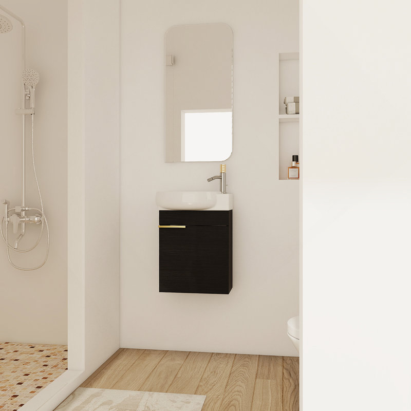 Meuble-lavabo à fermeture en douceur avec lavabo, 16 pouces pour petite salle de bain