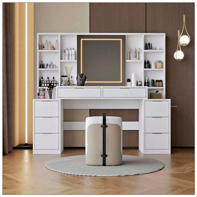 Makeup Vanity Desk with Mirror, Lights, and Storage