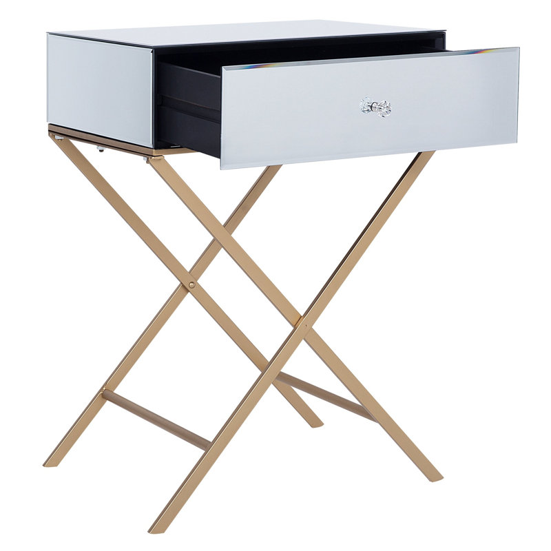Perry Glass Top Cross Legs End Table