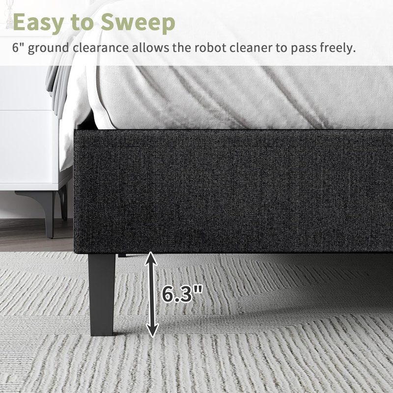 Tufted Headboard, Upholstered Platform Beds with Wooden Slats Support, Fabric Bed Frame, Black, Queen