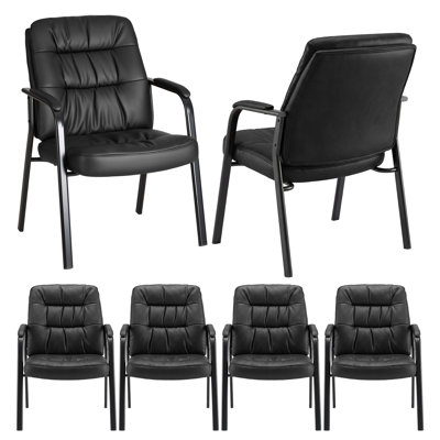 Leather Padded Conference Chairs with Metal Frame and Fixed Armrests, Padded Office Chair, Waiting Room Chair
