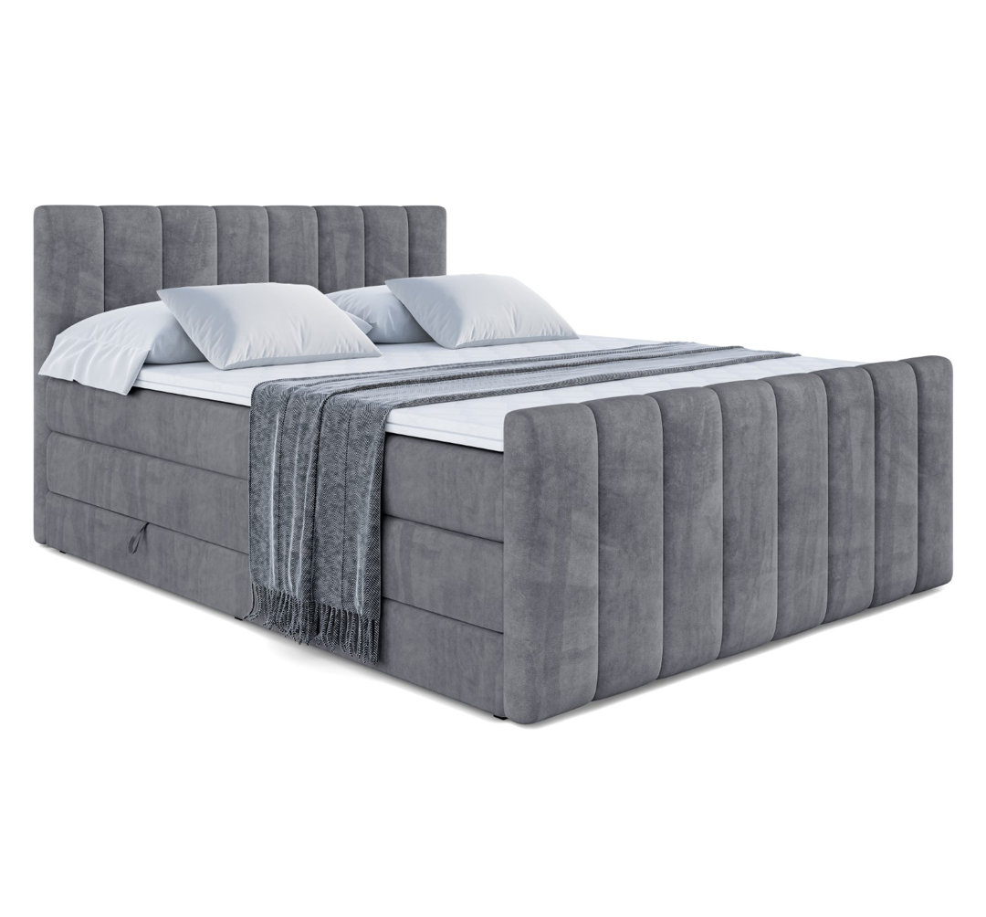 Echtes Boxspringbett Cristinia mit Zwei Matratzen, Topper und Bettkasten