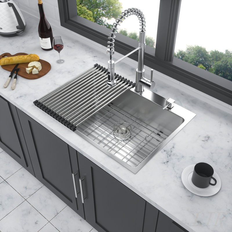 Durable 16 Gauge Stainless Steel Drop-in Kitchen Sink with R10 Tight Radius and Deep Single Bowl for Easy Maintenance
