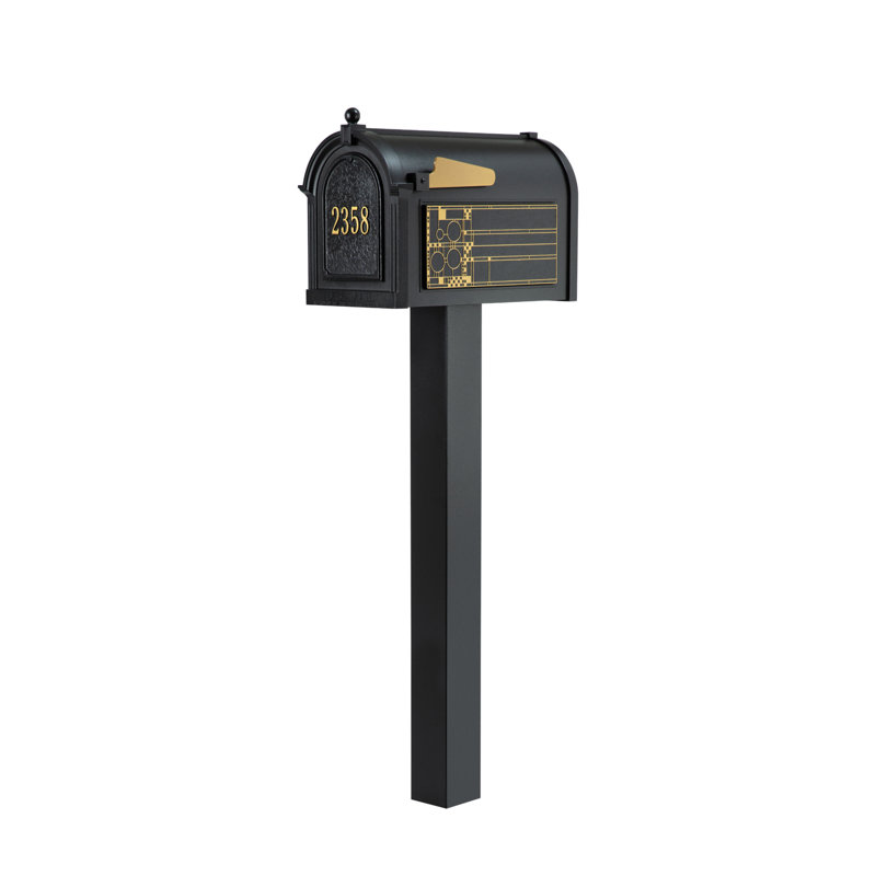 Package: Premium Mailbox Frank Lloyd Wright Coonley Package #1 (Capitol Mailbox, Standard Post, Personalized Door, Non-Personalized Coonley Side Plaques)