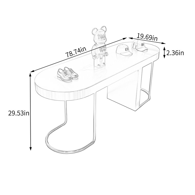 Table de présentation ovale en acier inoxydable, H 29,53 po x l 78,74 po x P 19,69 po