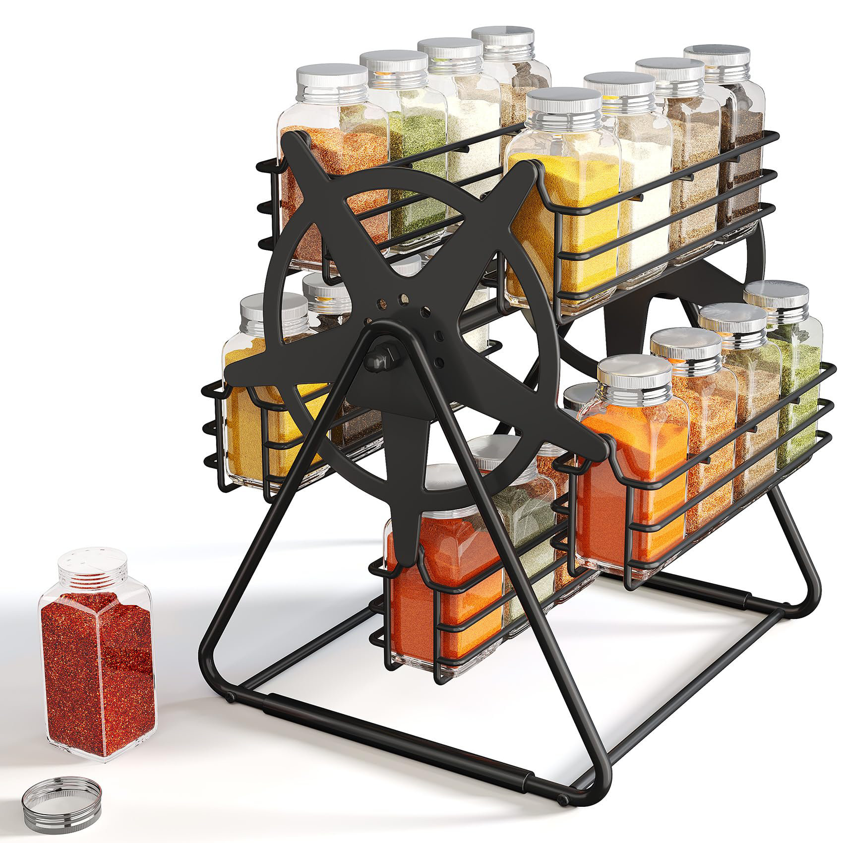Prep & Savour Rotating Spice Rack Organizer With Thicken Spice Jars And ...
