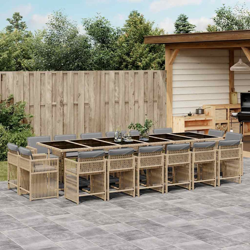 Patio Dining Set with, Mix Beige, 17 Pieces: Table, 16 Chairs, Grey