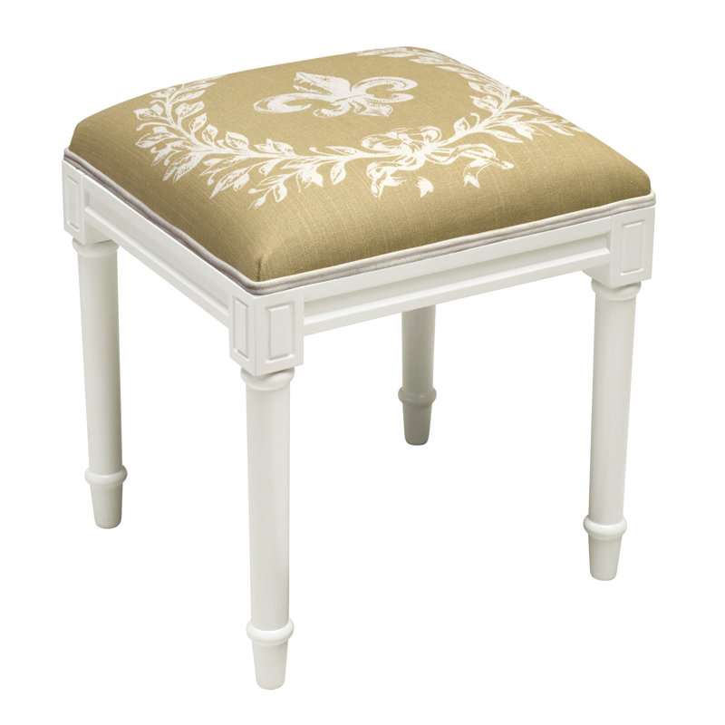 Solid Wood Accent Stool, White/Tan