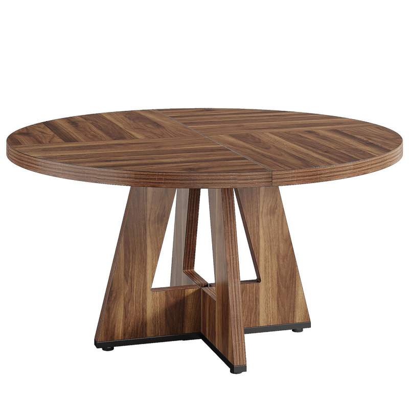 47" Round Farmhouse Dining Table – Rustic Brown Wood Kitchen Table For 4, Cross Base Wooden Dinner Table For Dining Room, Breakfast Nook, Or Living Area