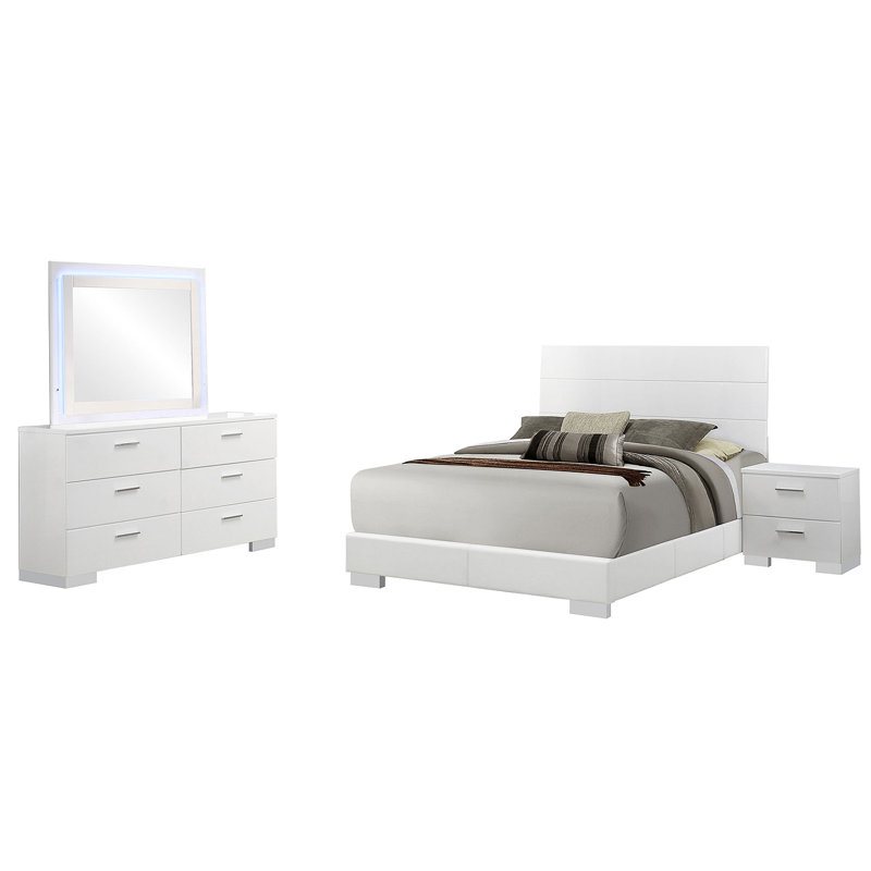Ensemble de chambre avec grand lit 4 pièces Dulcey, Quatre pièces : lit, table de chevet, commode et