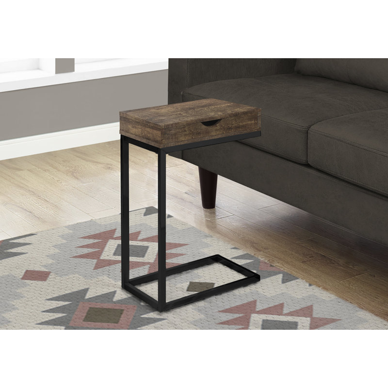 Accent Table C-shaped, End, Side, Snack, Storage Drawer, Living Room, Bedroom, Metal, Brown, Black