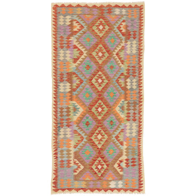 Runner Geometric Wool Hand Woven 102cm X 212cm Area Rug