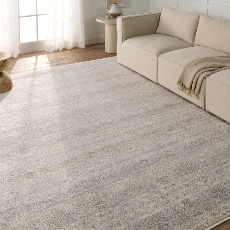 Tapis rayé taupe / argenté Varasteh, Rectangle 7 pi 10 po x 10 pi 10 po