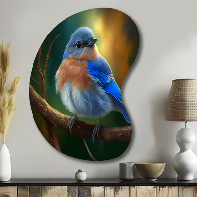 Magnifique oiseau bleu brillant sur une branche III - forme d'oiseau en forme d'oiseau - art mural asymétrique