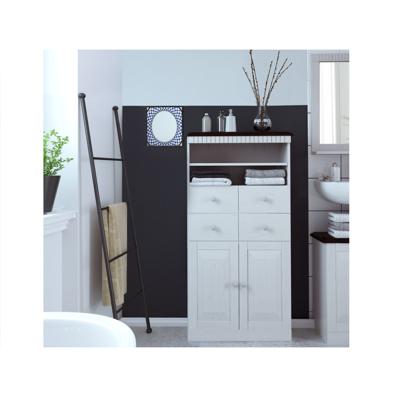 Vernita Solid Wood Freestanding Bathroom Cabinet, Havana White Lacquer