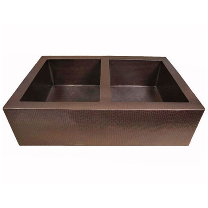 World Menagerie 560mm W Double Bowl Copper Kitchen Sink