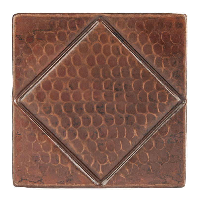 4" x 4" Hammered Copper Tile with Diamond Design - Quantity 8