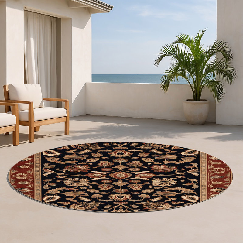 Tapis d'intérieur et d'extérieur brun Persian, Rond 5 pi