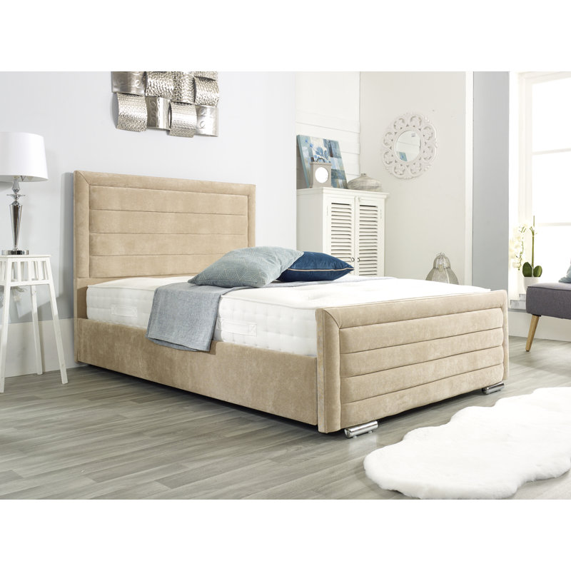Frazee Upholstered Bed Frame, Beige, Double - W 142.2 x L 205.7cm