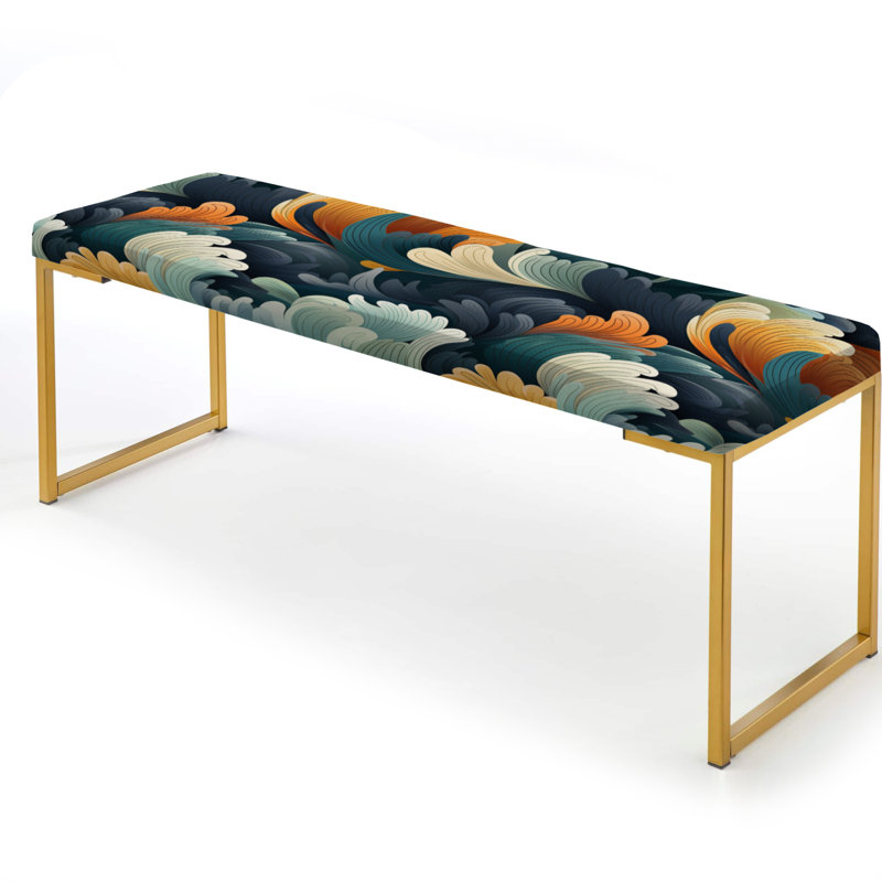 Multicolor Mindful Chaos Coastal Zen - Floral Upholstered Gold Bench