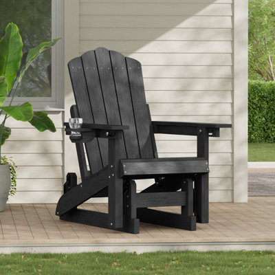 Fauteuil coulissant en PEHD Adirondack, fauteuil à bascule coulissant semblable au bois, fauteuil de foyer réglable à 3 positions avec porte-gobelet pour pelouse, terrasse et bord de piscine