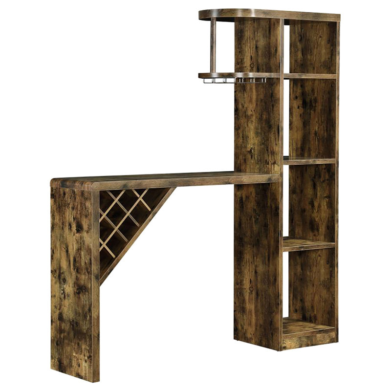 Table de bar rustique avec muscade antique et compartiment à vin - aspect repas