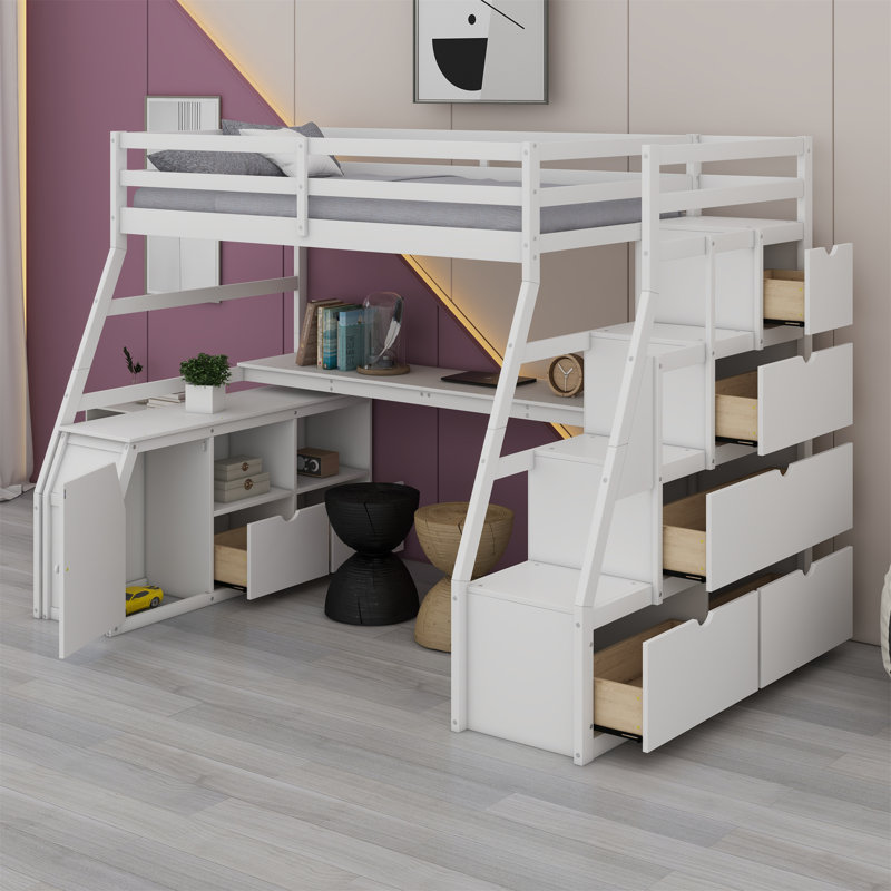 Lit mezzanine simple avec tiroirs Jeffree Kids, Twin, Blanc