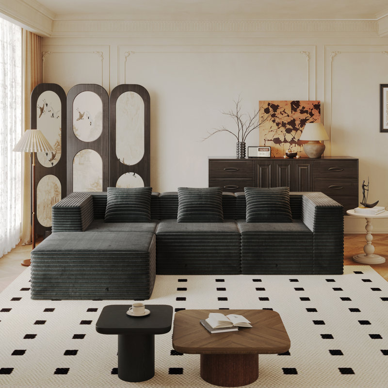Modular Sectional Couch, Boneless Design with Deep Seat, High-Density Memory Foam, No Assembly Required, Grey (3 Seats + 1 Ottoman)