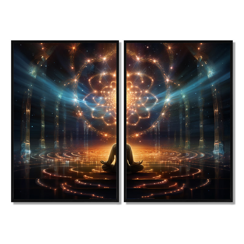 La lumière sacrée dans la contemplation Divine - art mural traditionnel bleu, H 36 po x l 48 po, Noir