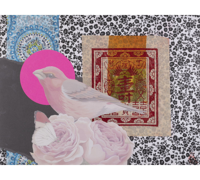 Bird Butterfly Flowers Print by Jphono 1, 25.25" H x 31.25" W, Black Framed Canvas, 24" H x 32" W
